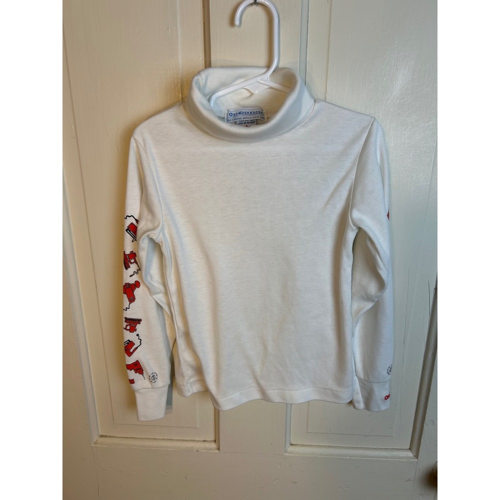 Vintage OshKosh B'gosh Kids White Turtleneck Power Tools Graphic Shirt Size 6